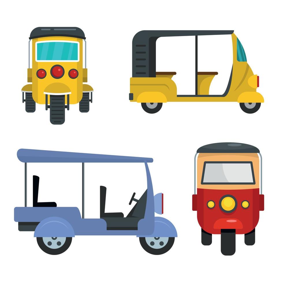 tuk rickshaw tailandia iconos conjunto estilo plano vector