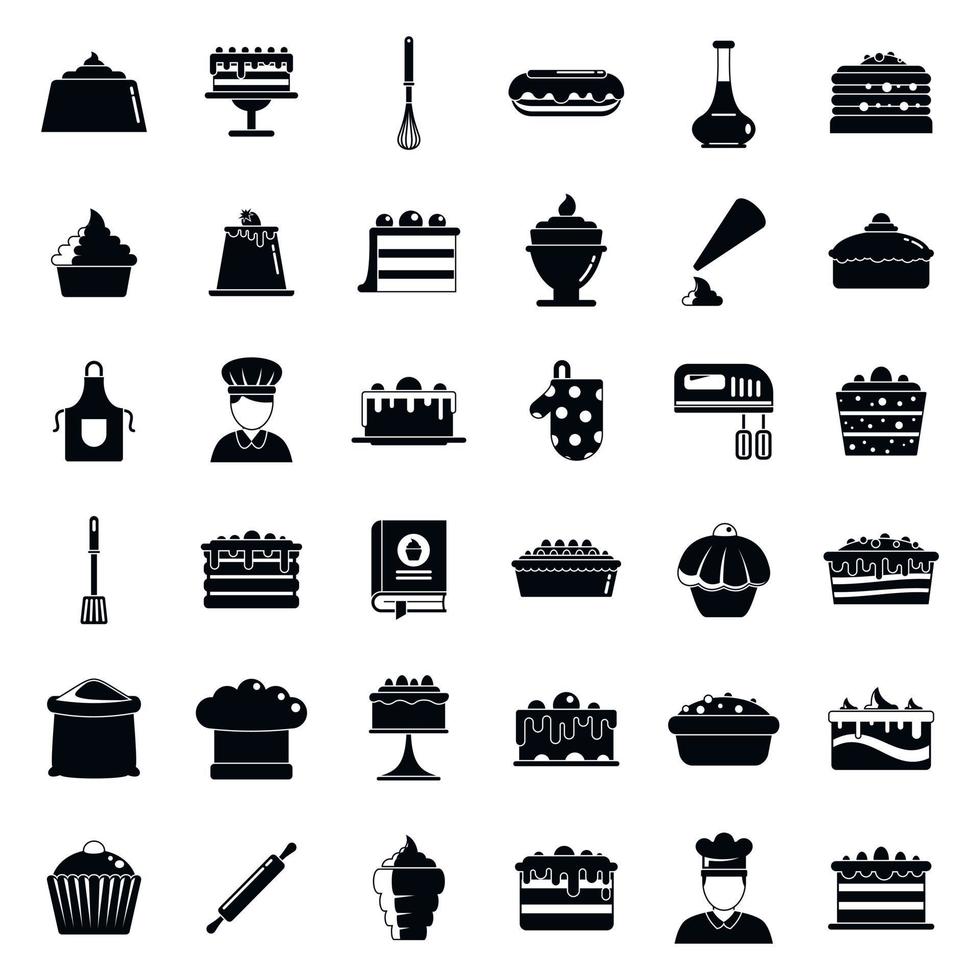 conjunto de iconos de panadero pastelero, estilo simple vector