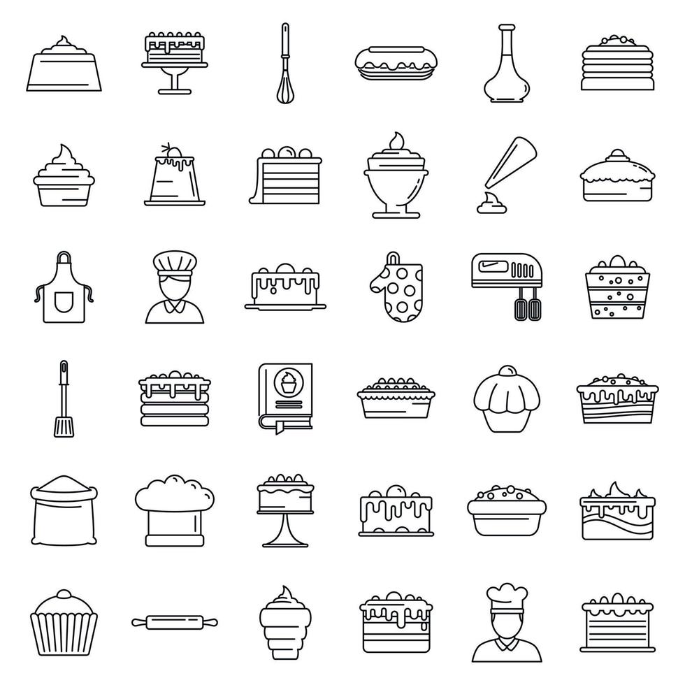 Confectioner home icons set, outline style vector