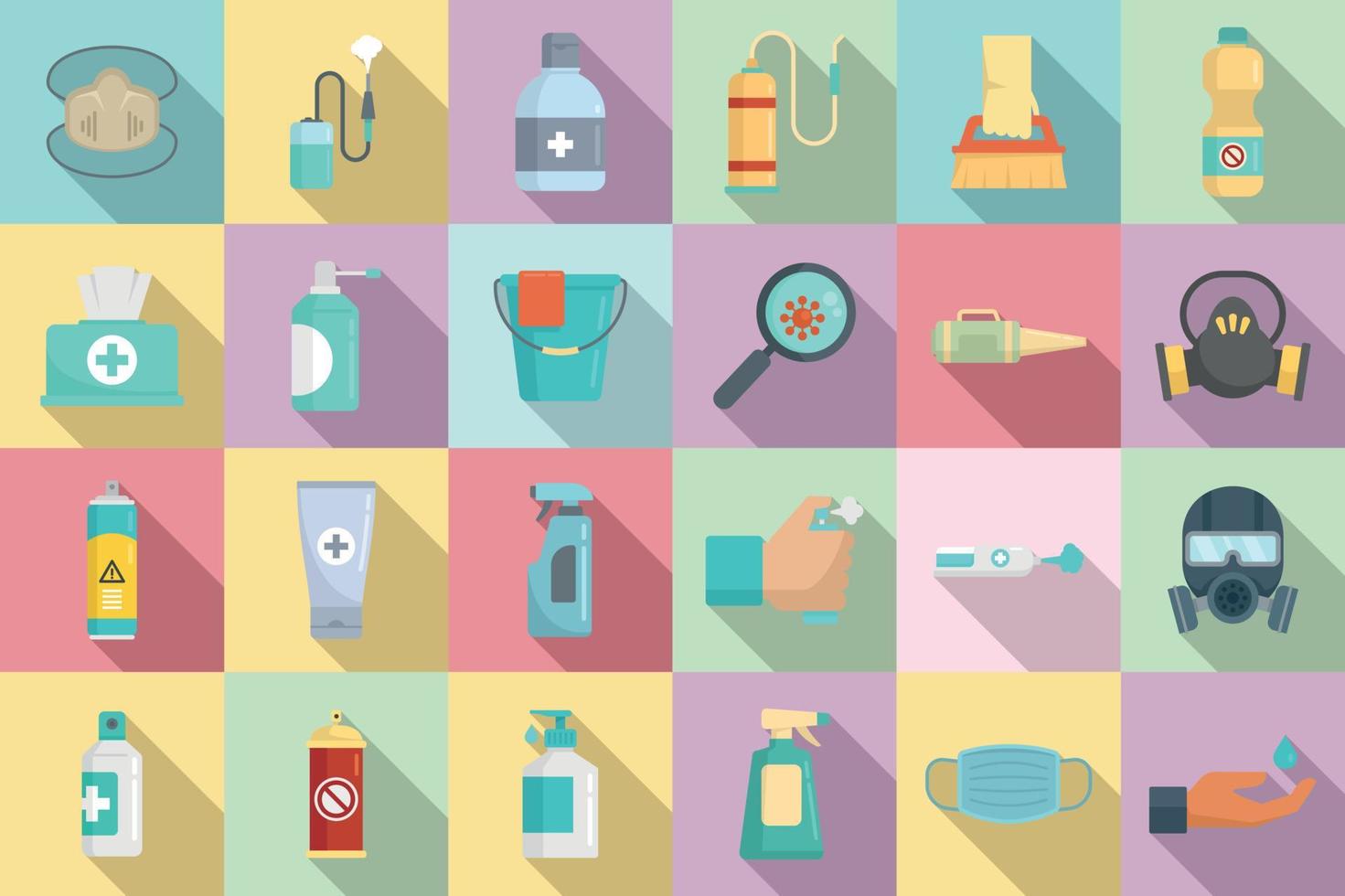 Disinfection icons set, flat style vector