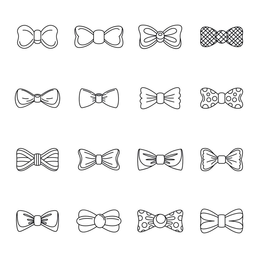 Bowtie ribbon man tuxedo icons set, outline style vector