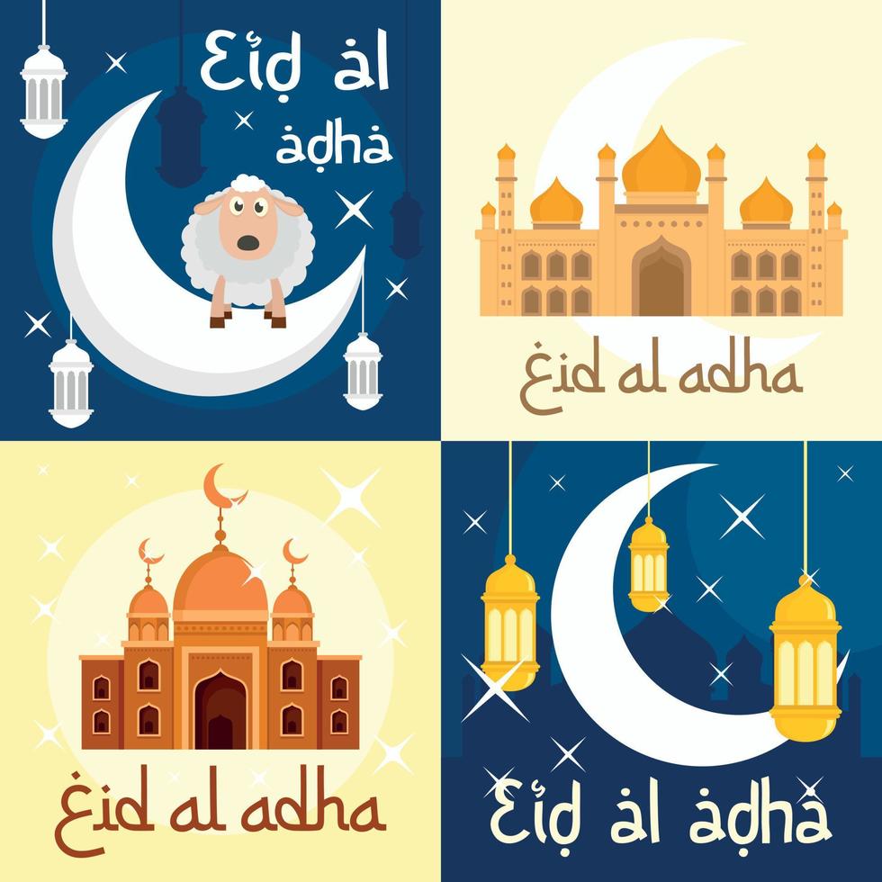 Eid al adha festival banner set, flat style vector