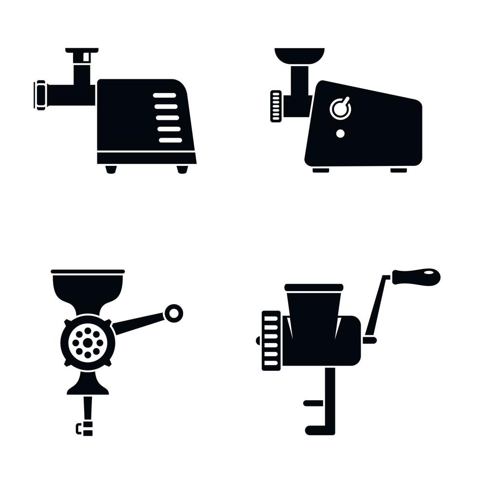 Meat grinder machine icon set, simple style vector