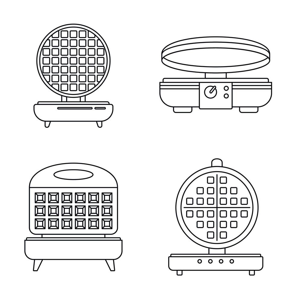 Home waffle-iron icon set, outline style vector