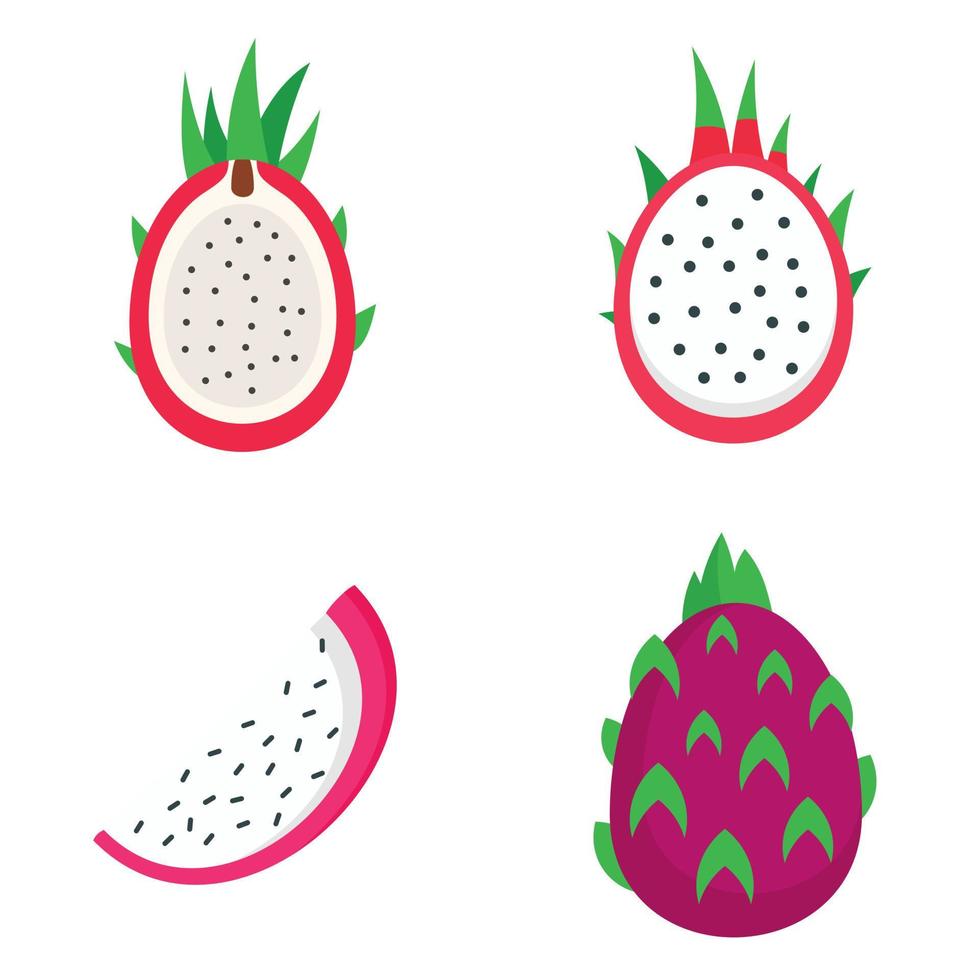 Pitaya icons set, flat style vector