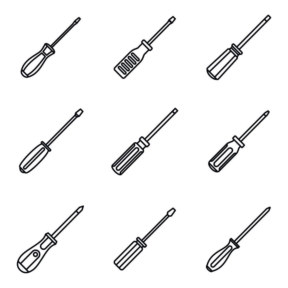 Screwdriver tool icons set, outline style vector