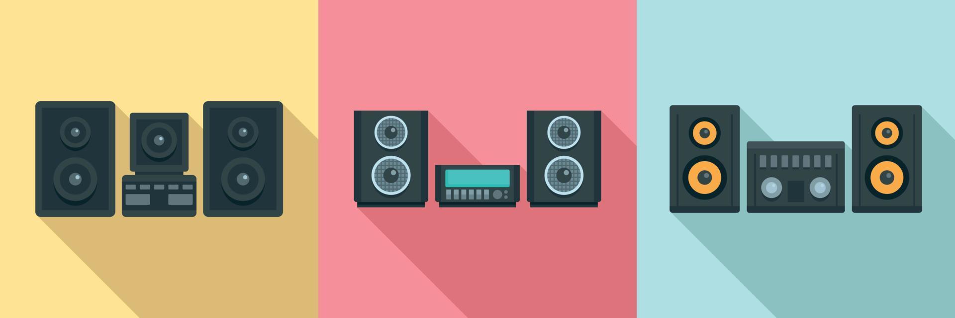 Stereo system icons set, flat style vector