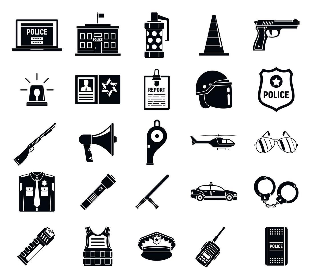 Police arsenal icons set, simple style vector