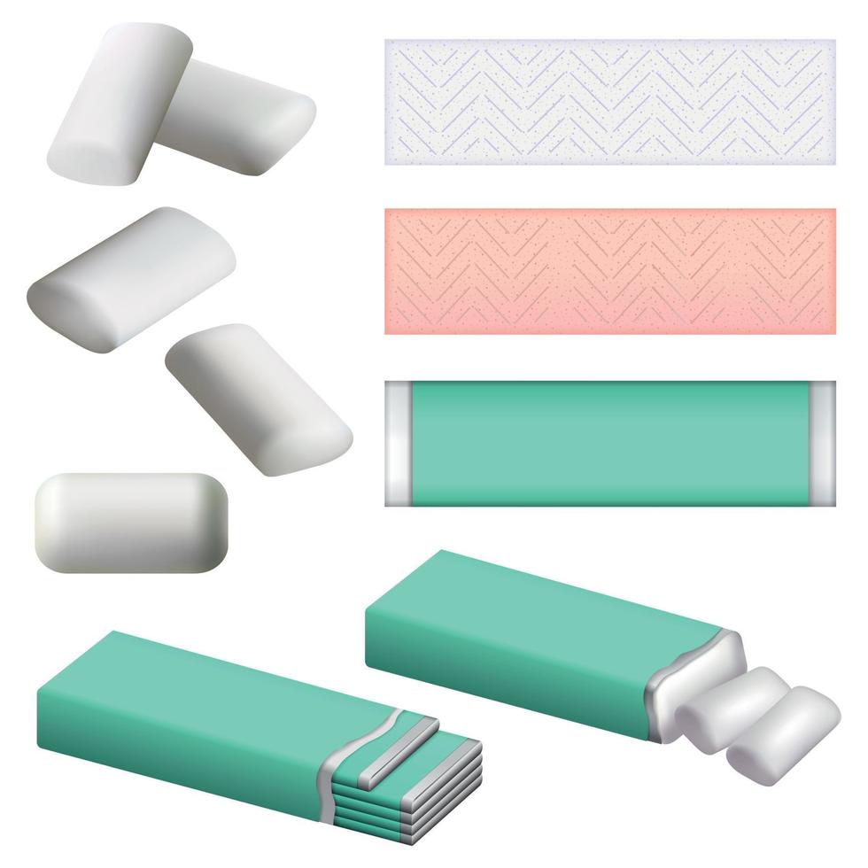 Gum chewing bubble mockup set, realistic style vector