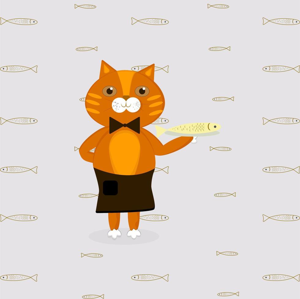 a good smiling sunny cat waiter with a tray vector