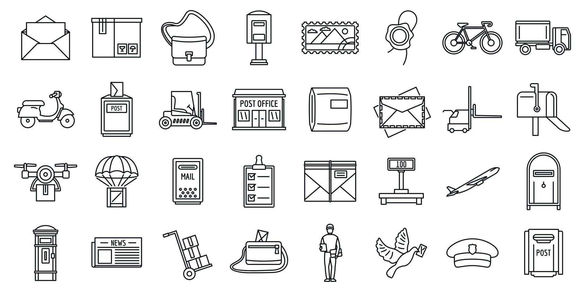 Mailman carrier icons set, outline style vector