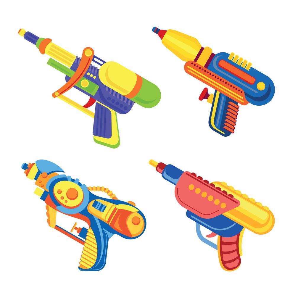 Squirt gun icons set, cartoon style vector