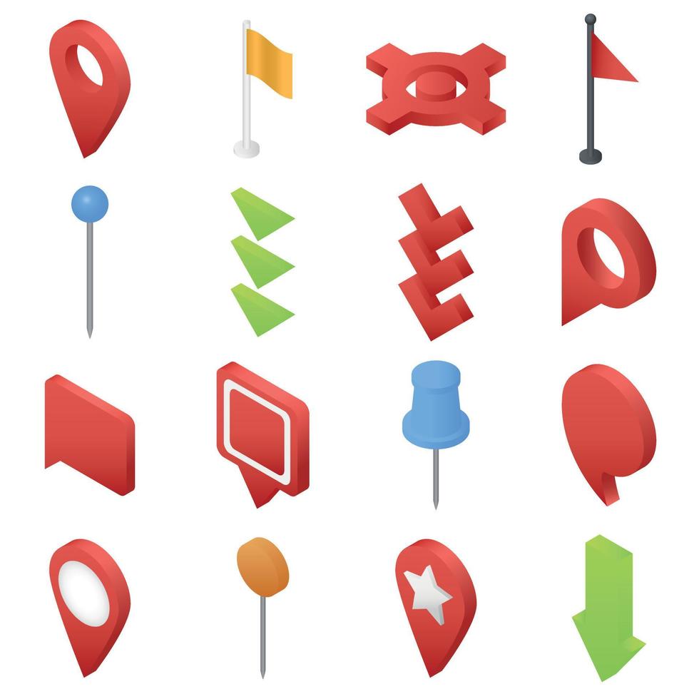 Map pointer pin arrow icons set, isometric style vector