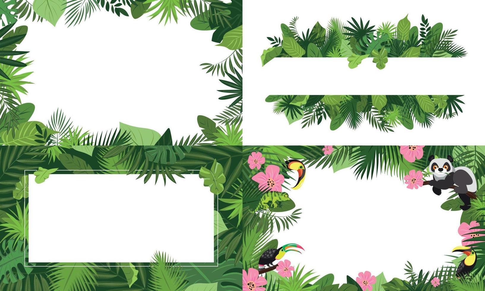 conjunto de banners de selva tropical, estilo de dibujos animados vector