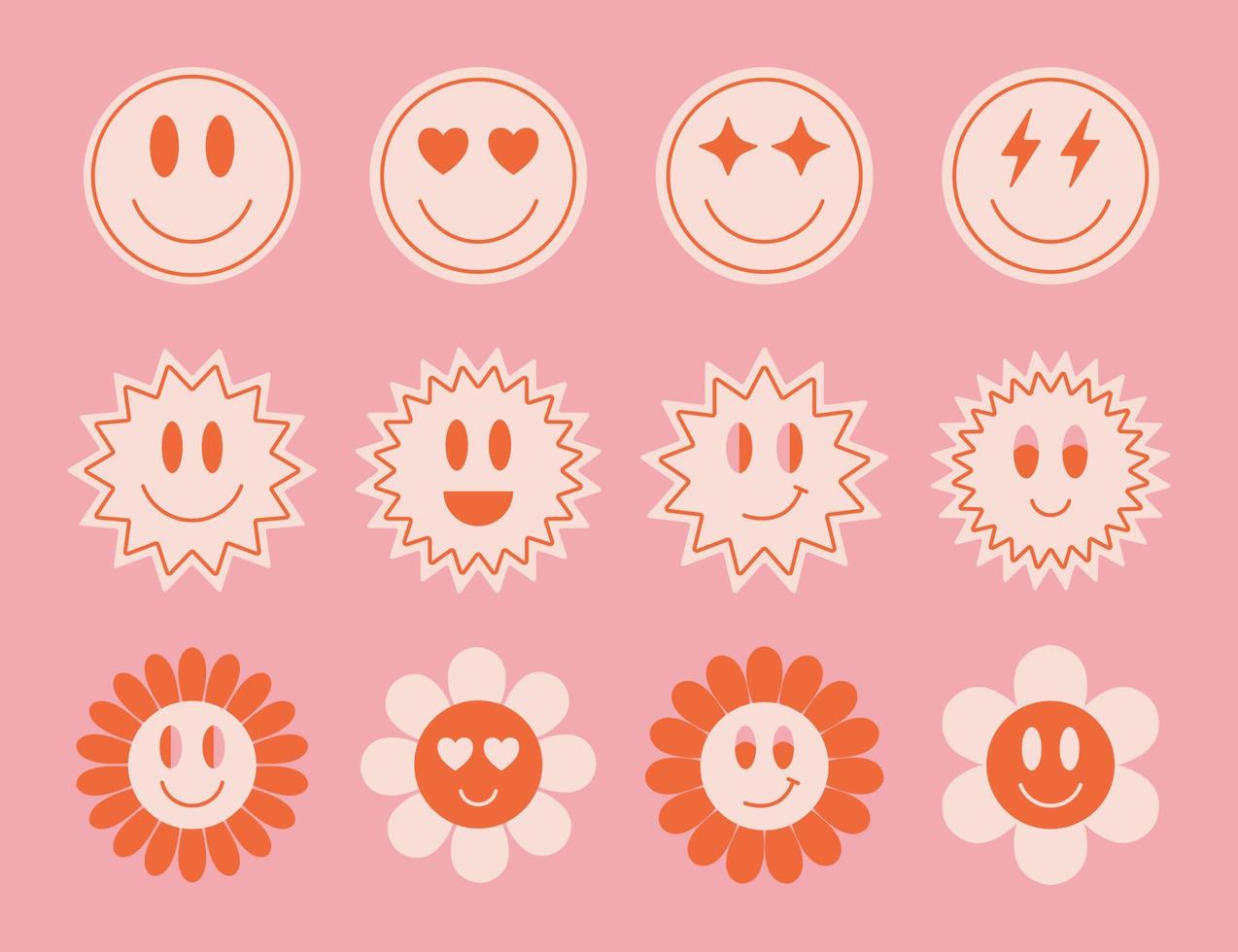 Set of simple cute hipster smile stickers. Trendy retro abstract patches. vector