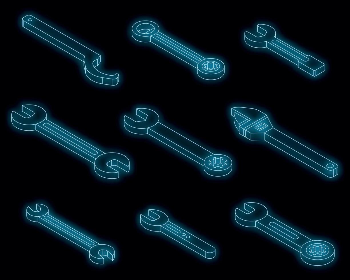 Wrench icons set vector neon