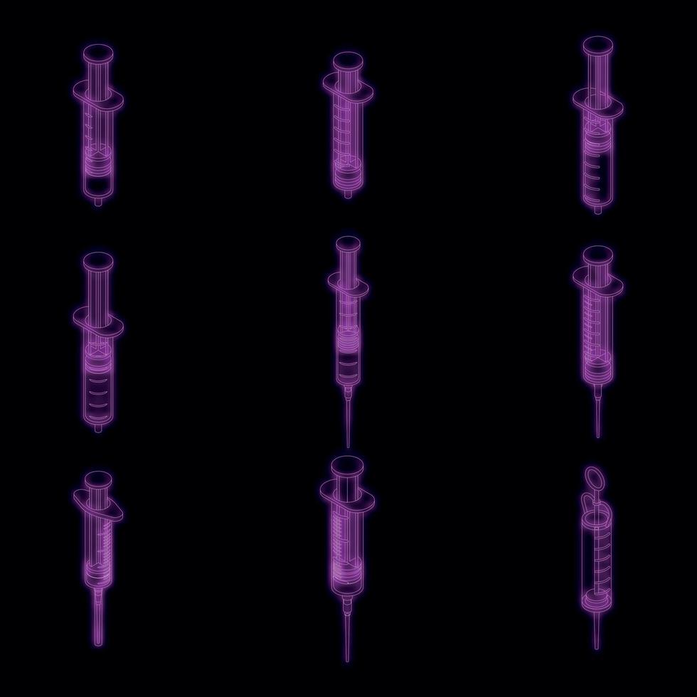 Syringe icon set vector neon