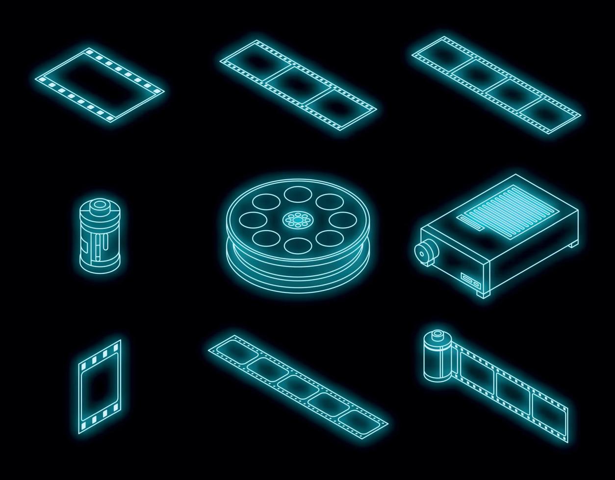 Filmstrip icons set vector neon