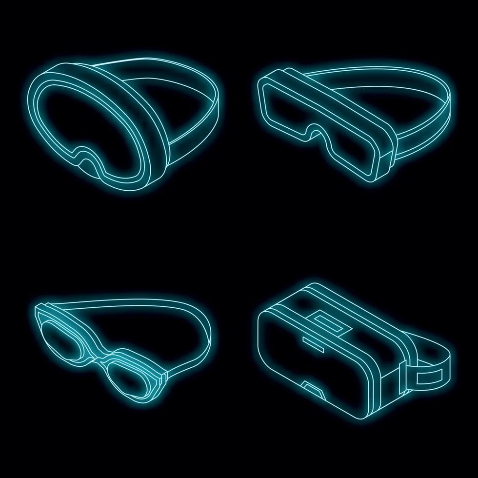 Goggles icon set vector neon