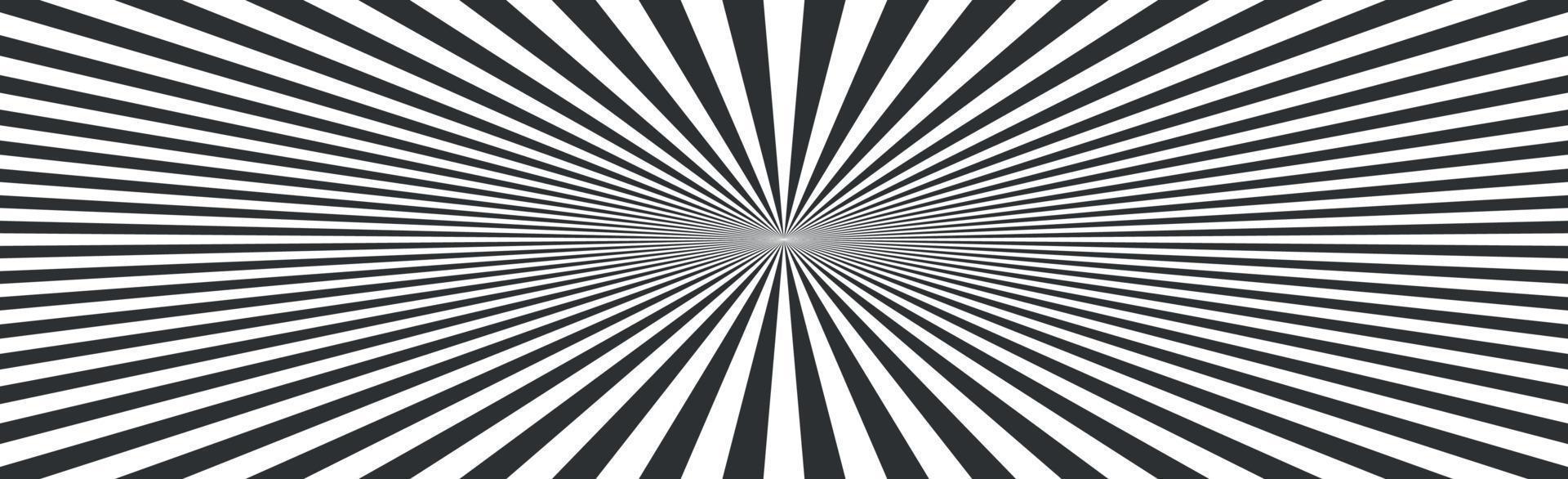 Radial black and white rays, panoramic pattern texture background - Vector