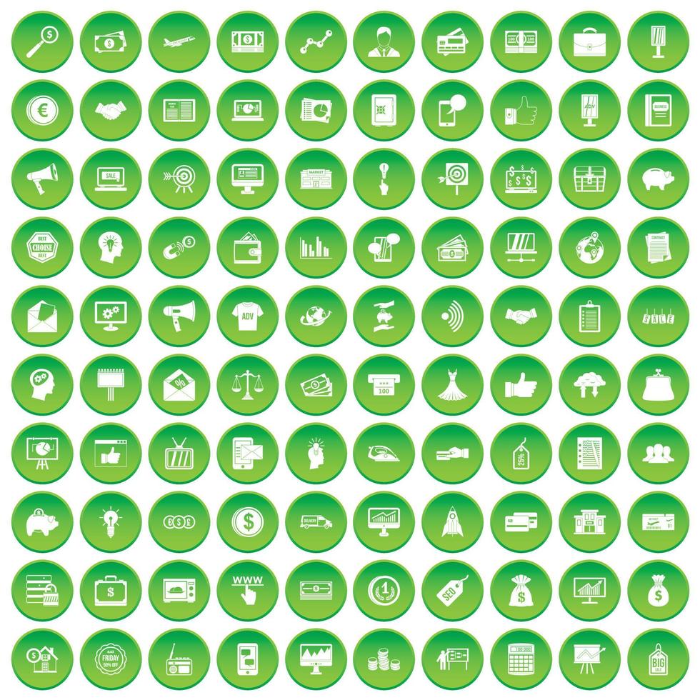 100 e-commerce icons set green circle vector