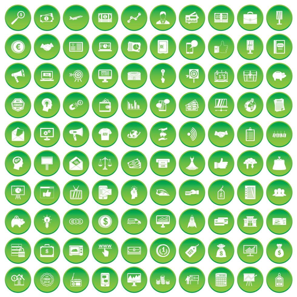 100 iconos de comercio electrónico establecer círculo verde vector