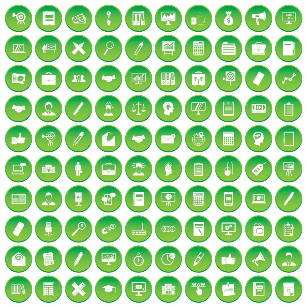 100 finance icons set green circle vector