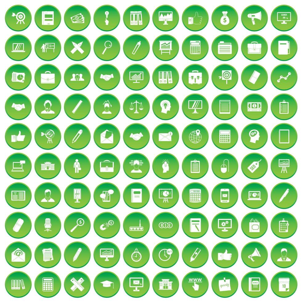 100 iconos de finanzas establecer círculo verde vector