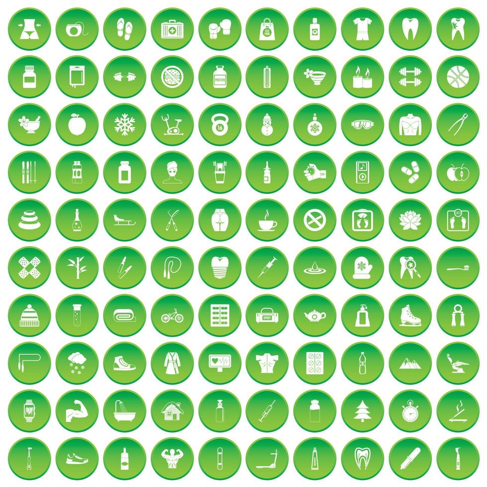 100 fit body icons set green circle vector
