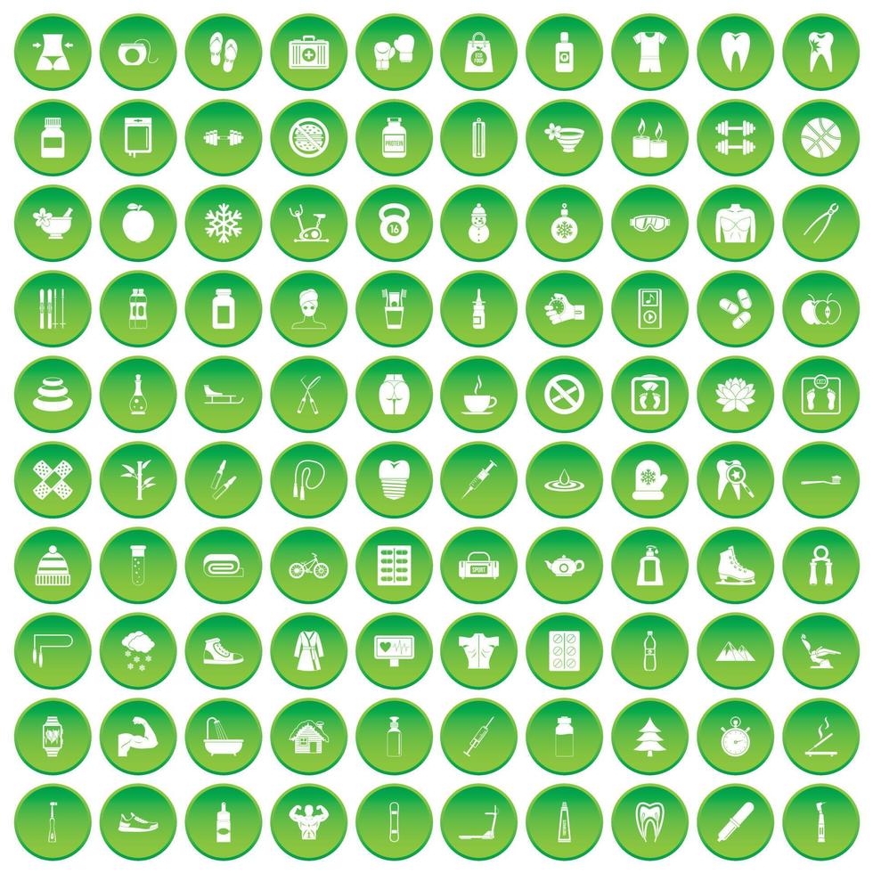 100 fit body icons set green circle vector