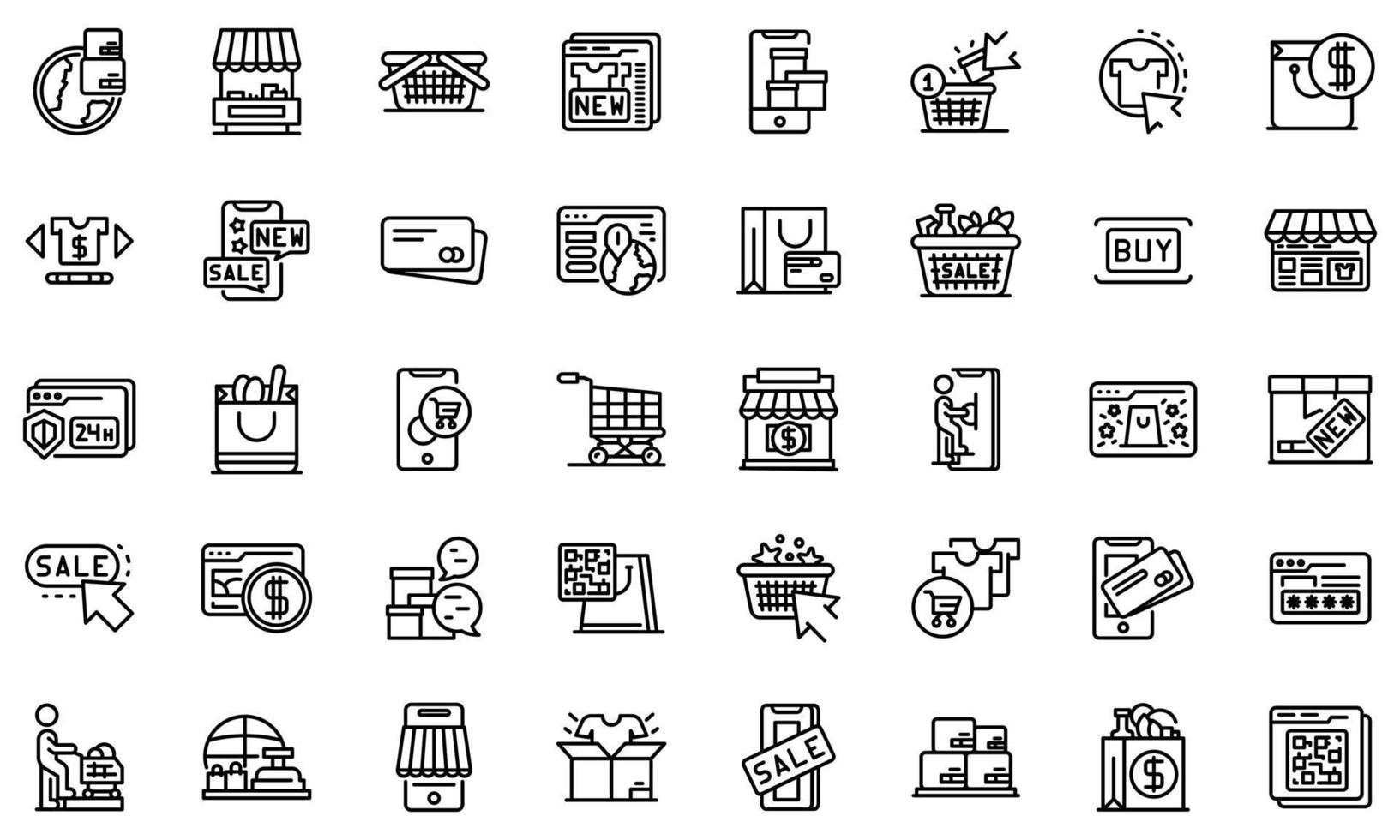 Online shopping icons set, outline style vector