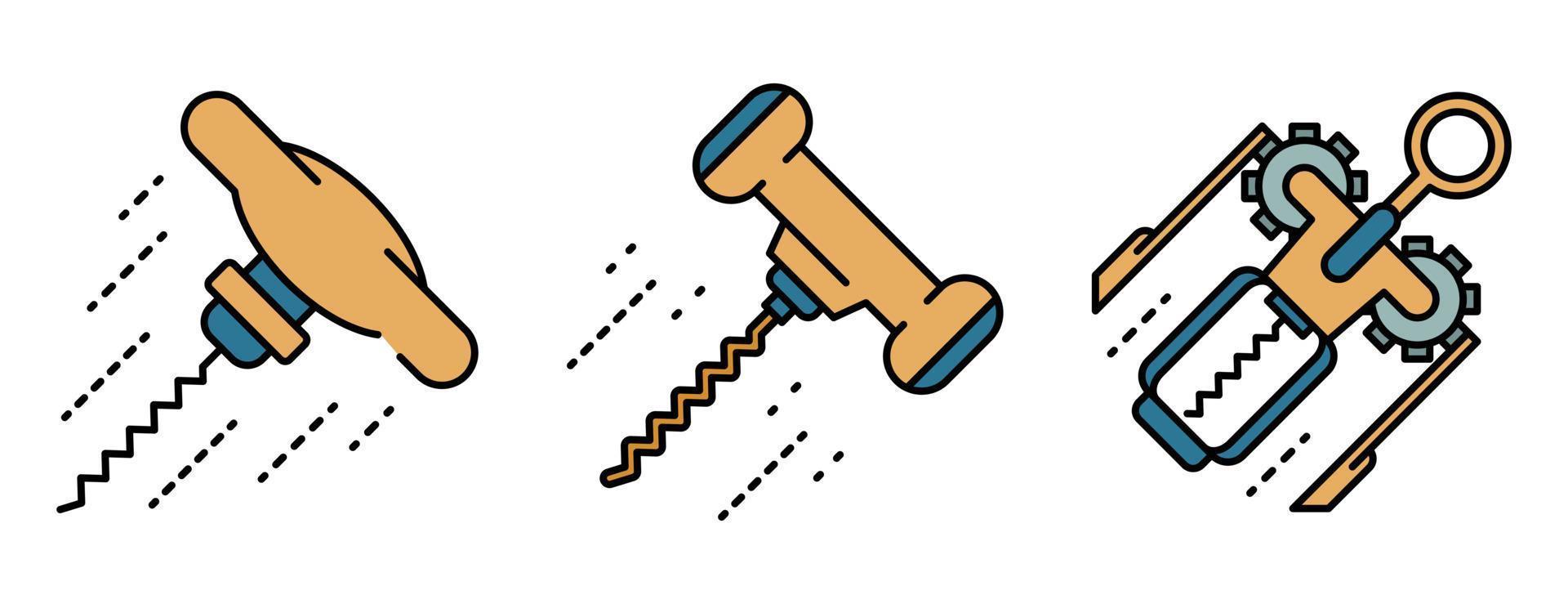 Corkscrew icons set line color vector