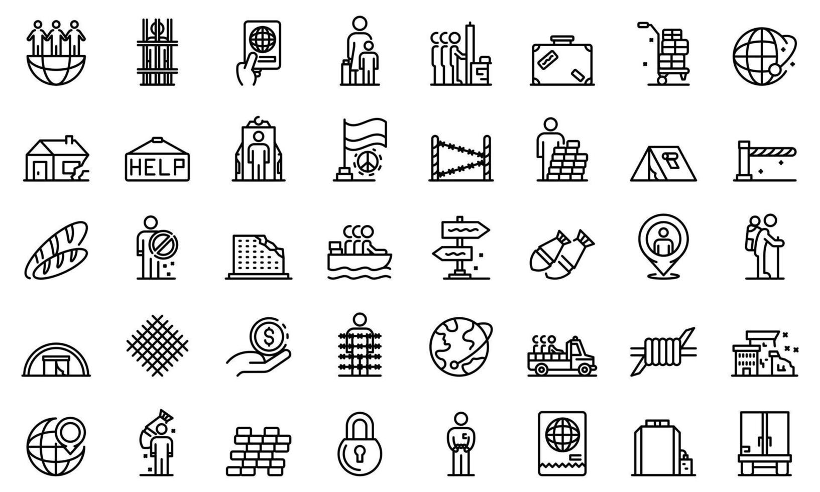 Illegal immigrants icons set, outline style vector