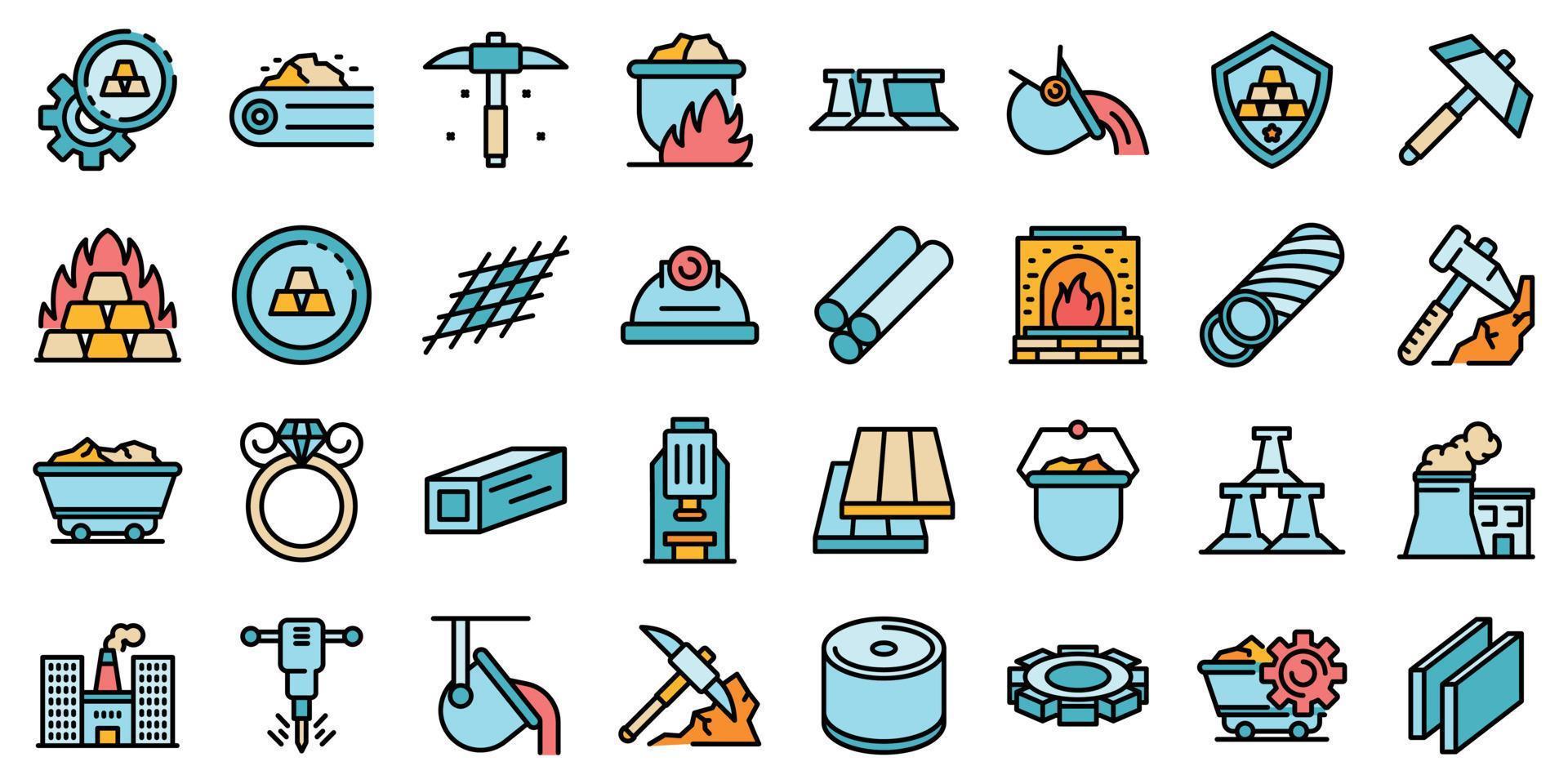 Metallurgy icons set vector flat