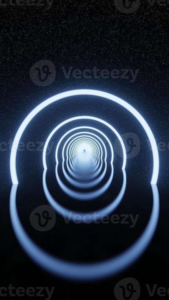 Abstract futuristic glowing Circles Neon light tunnel star space background vertical 3D rendering photo