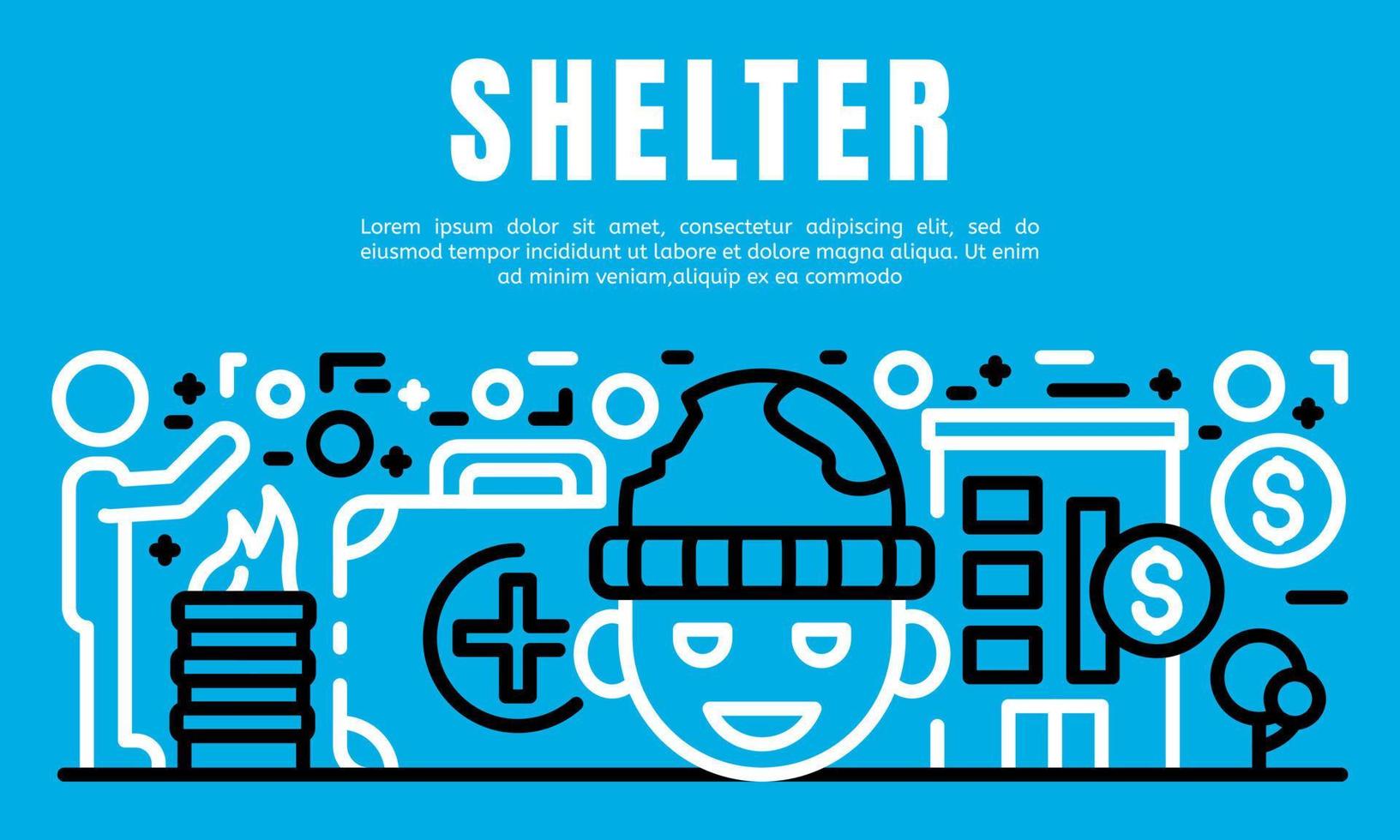 People shelter banner, outline style vector