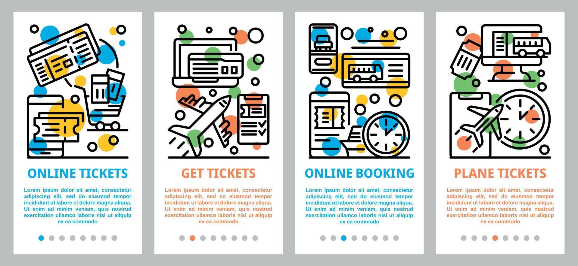 conjunto de banners de reserva de boletos en línea, estilo de esquema vector