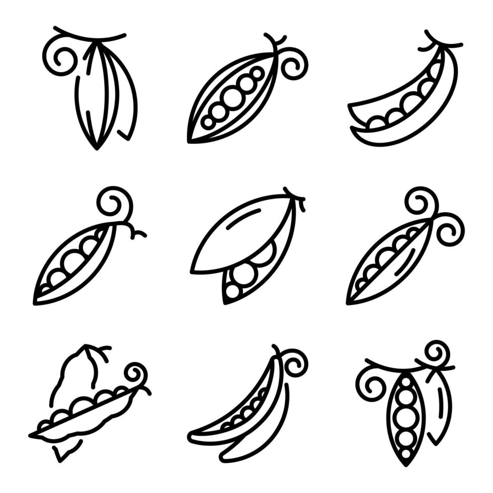 Peas icons set, outline style vector