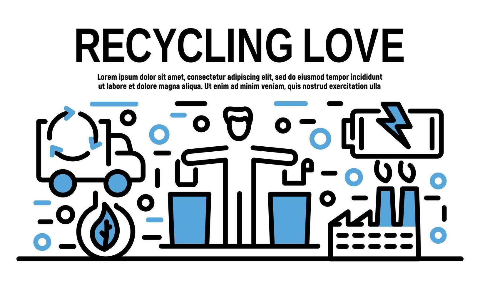 Recycling love banner, outline style vector