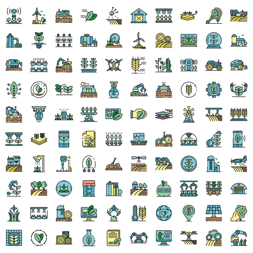 Farming robot icons set vector flat