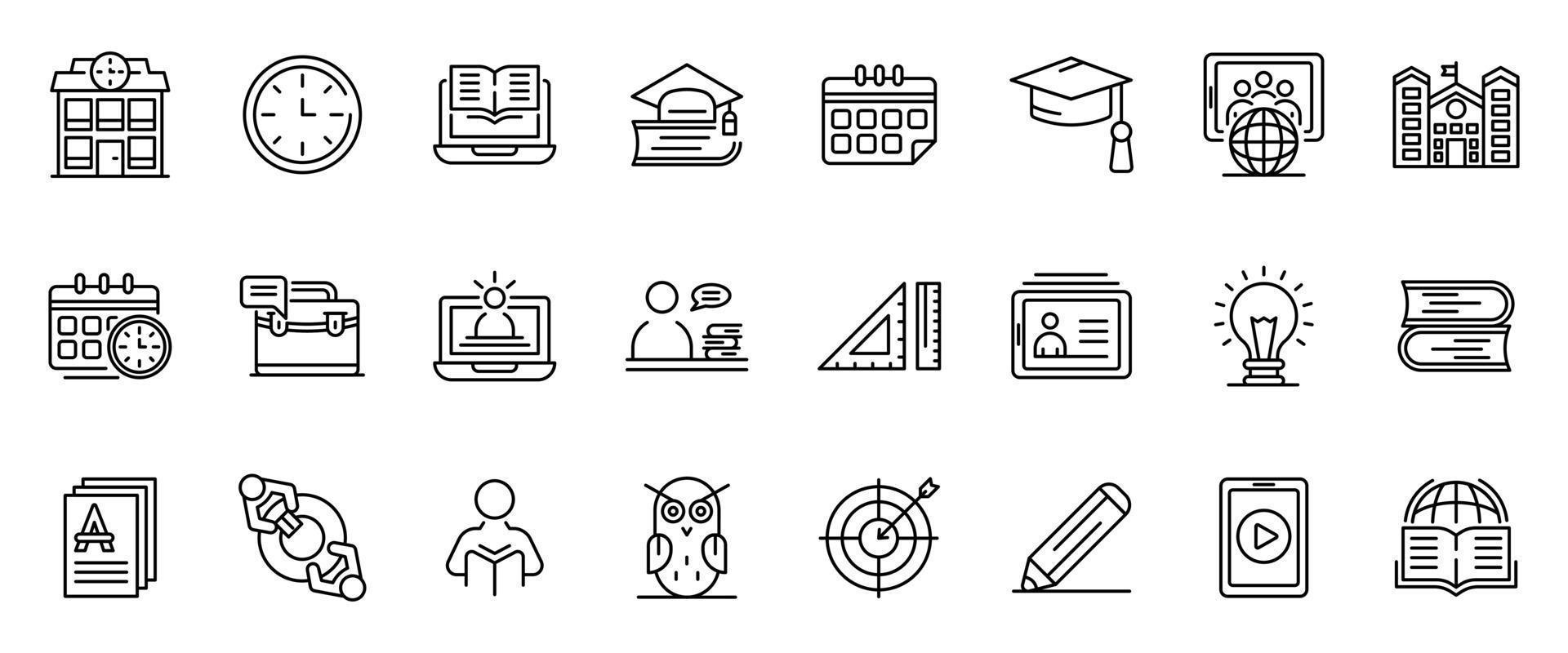 conjunto de iconos de tutor, estilo de esquema vector