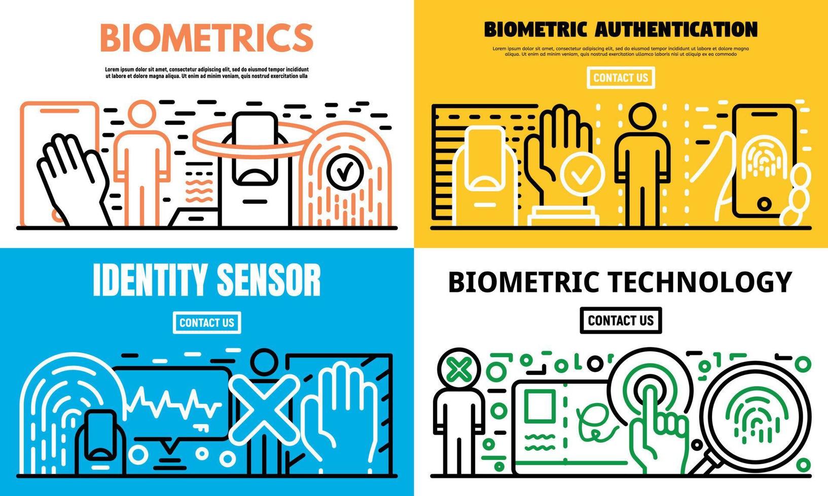 conjunto de banners de reconocimiento biométrico, estilo de esquema vector