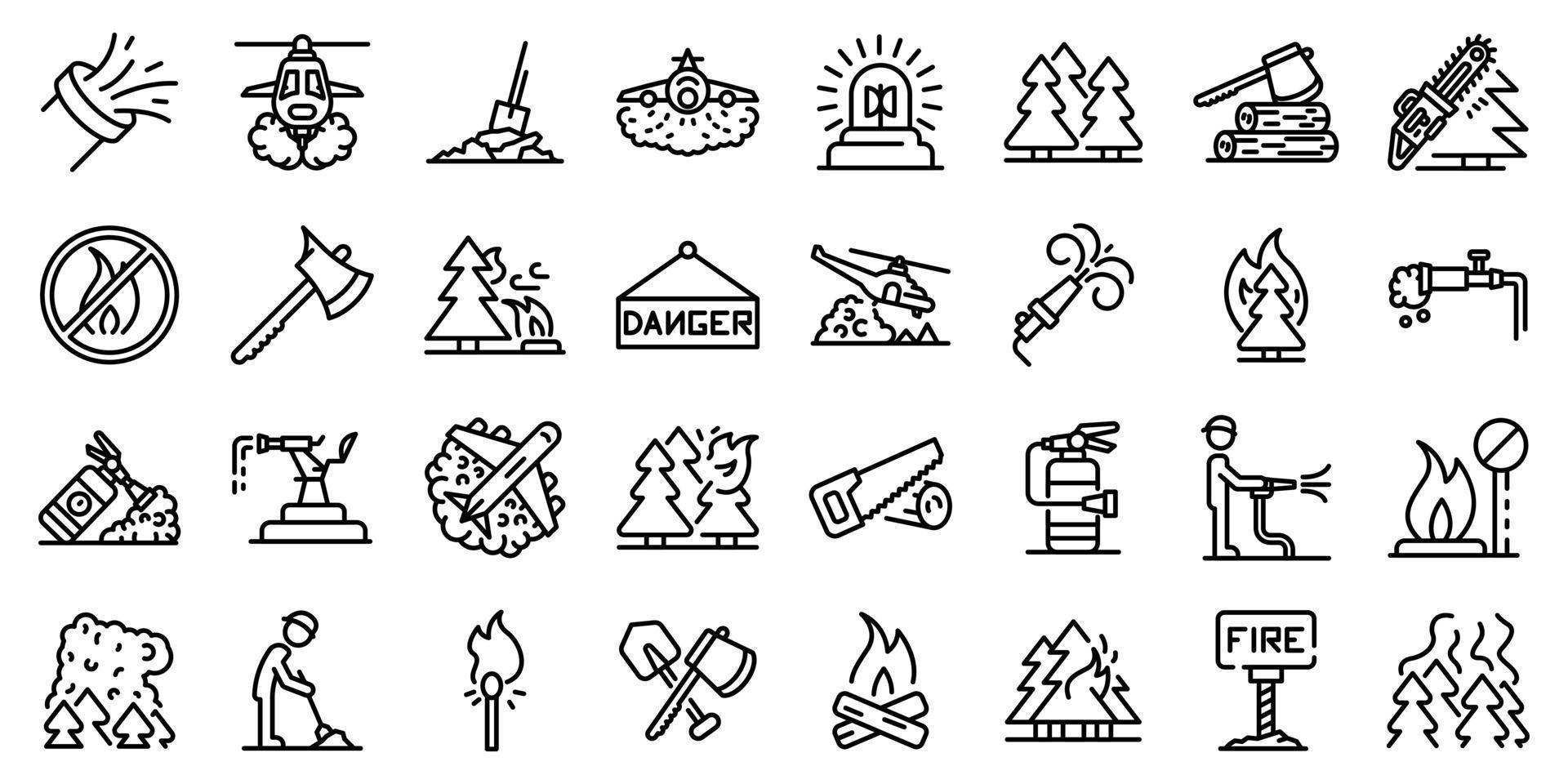 Wildfire icons set, outline style vector