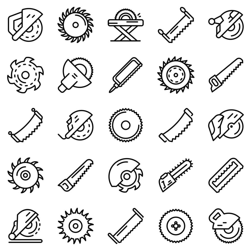 Saw icons set, outline style vector