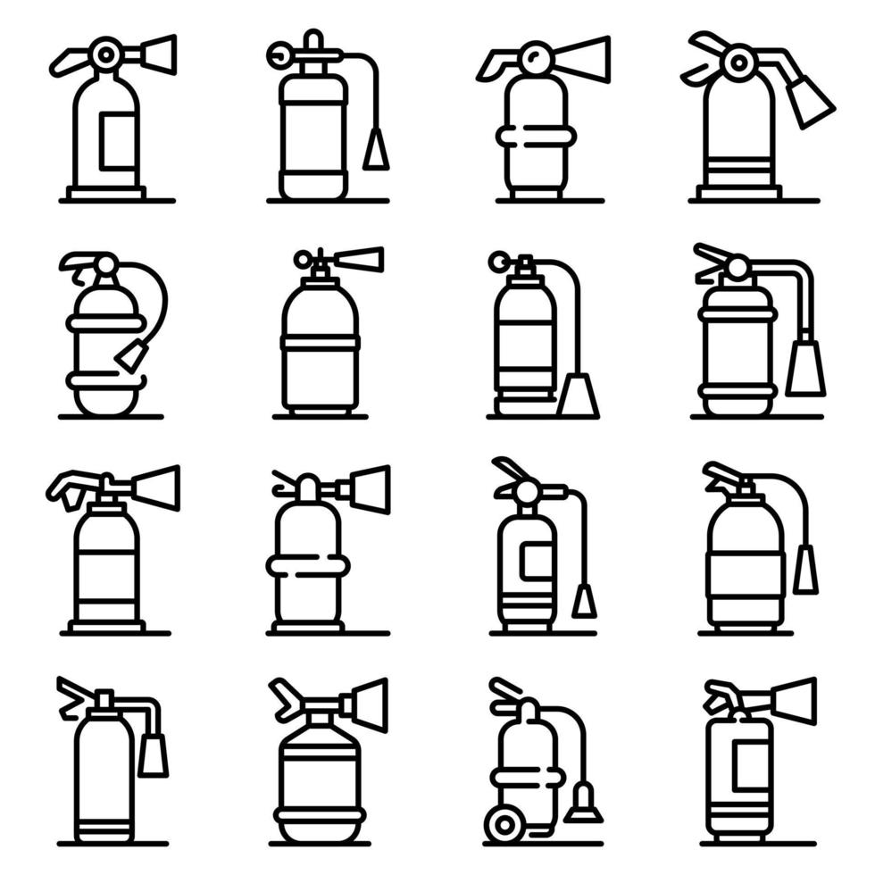 conjunto de iconos de extintor de incendios, estilo de esquema vector