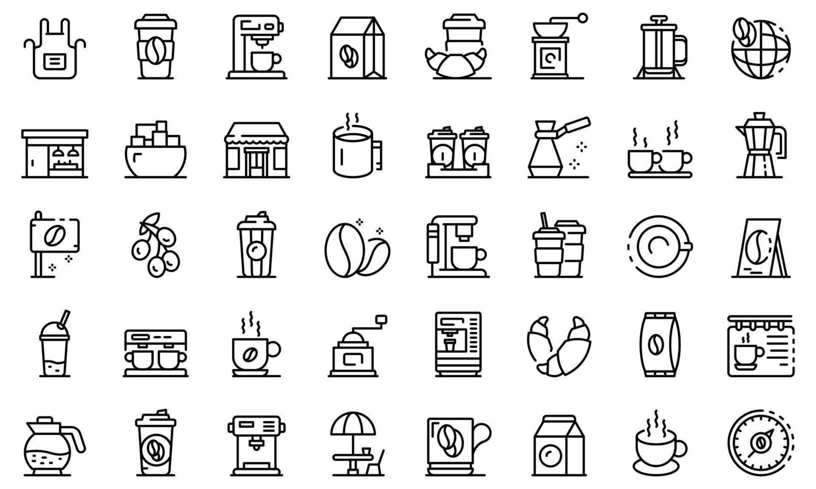 Coffee shop icons set, outline style vector
