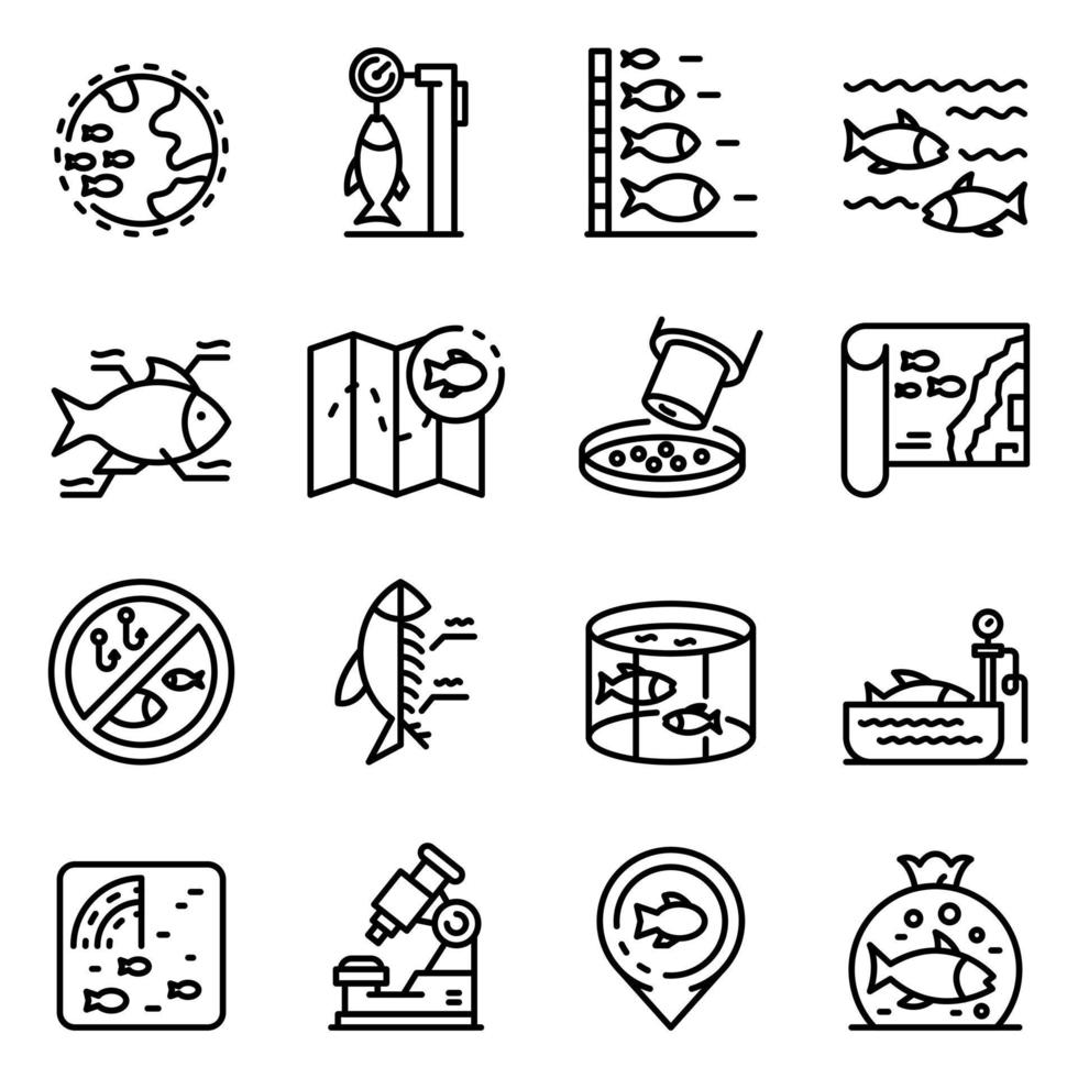 conjunto de iconos de ictiología, estilo de esquema vector