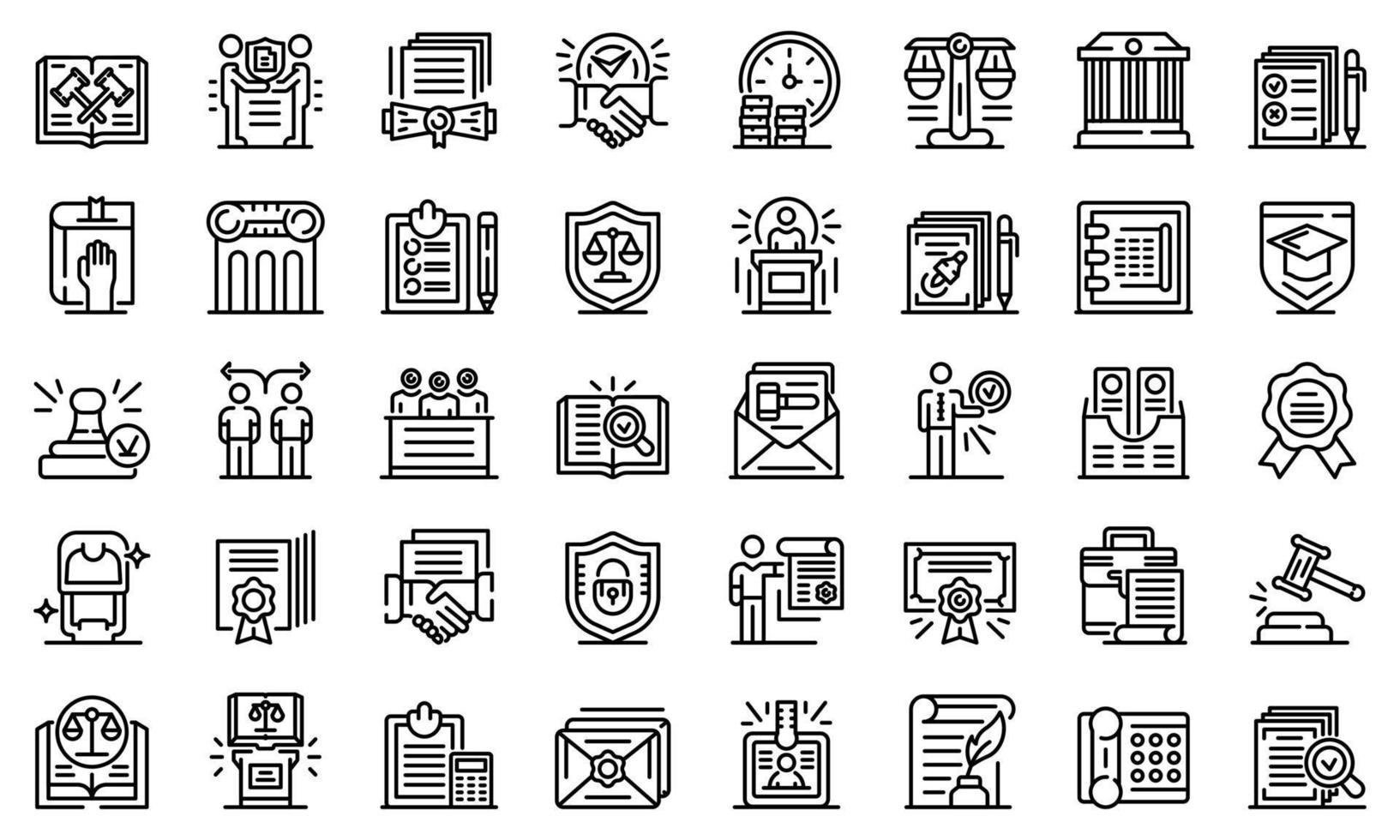 conjunto de iconos de notario, estilo de contorno vector