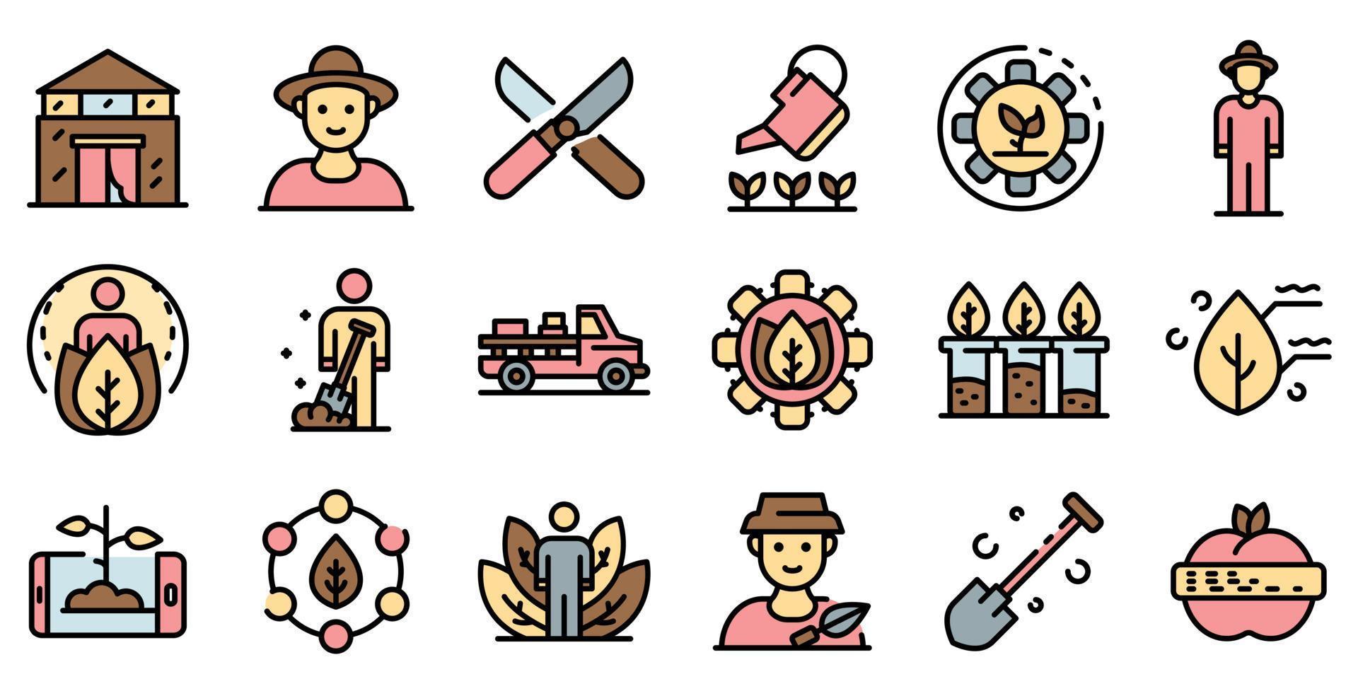 Agronomist icons set, outline style vector