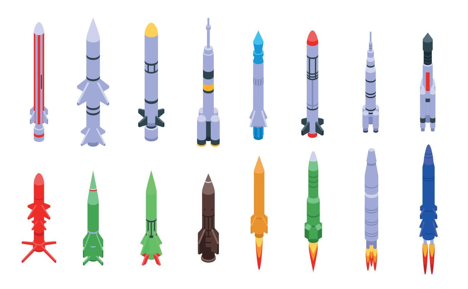 Missile attack icons set, isometric style vector